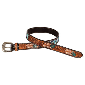 Pool's unisex western beaded belt with feather engraving PL 003000