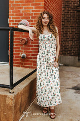 Lucky & blessed Cream Cactus & Cowboy Print Midi Dress