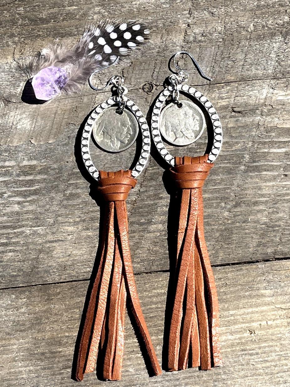 Fleurdesignz leather fringe earrings