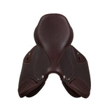Brown leather saddle on a white background