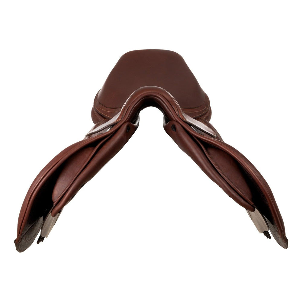 Brown leather saddle on a white background
