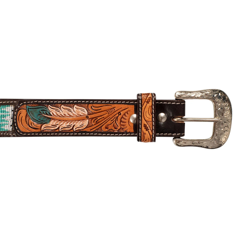 Pool's unisex western beaded belt with feather engraving PL 003000