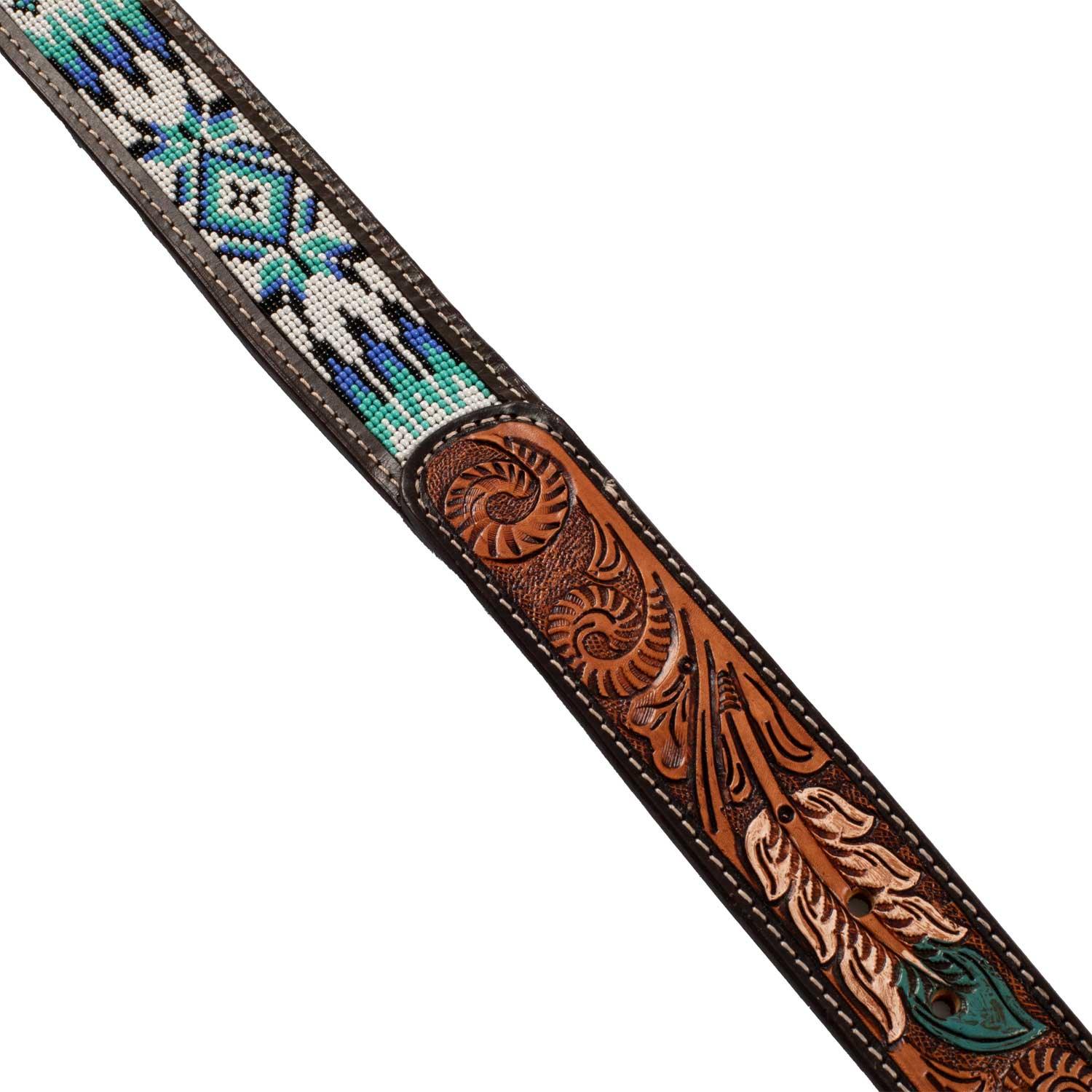Pool's unisex western beaded belt with feather engraving PL 003000