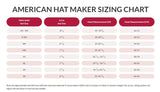 American Hat Maker sizing chart for various hat sizes.