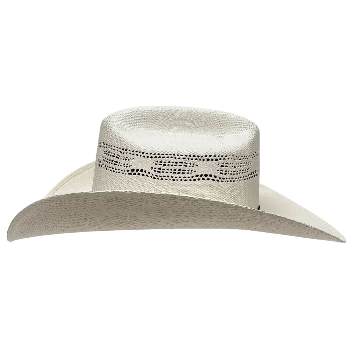 Beige cowboy hat with a wide brim on a white background
