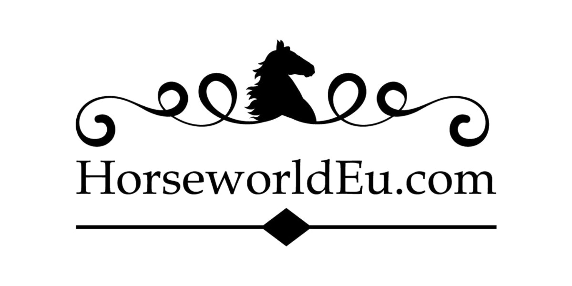 Logo of HorseworldEu.com featuring a stylized horse silhouette with decorative elements on a white background.