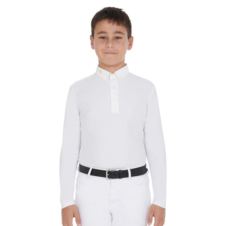 Equestro boys long sleeved polo shirt in technical fleece fabric - HorseworldEU