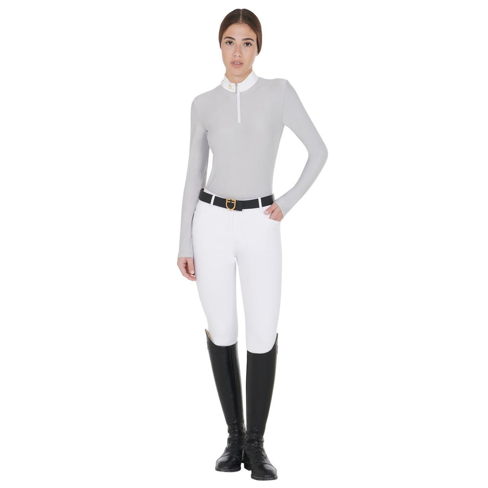 Equestro women's long sleeved polo shirt in technical fleece fabric - HorseworldEU